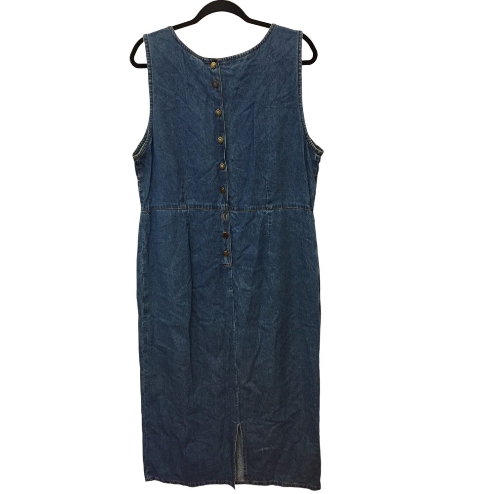Jane Ashley Jumper Dress Womens L Blue‎ Denim Vintage Maxi Embroidered Floral - Picture 3 of 9